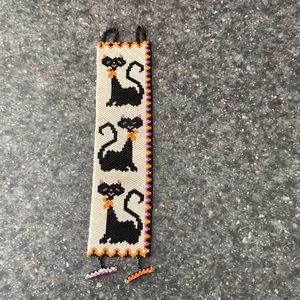 Halloween black cat bracelet hand crafted